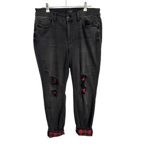 Judy Blue Womens 16W Black Plaid Patch Skinny Fit Biker Rocker Edgy Grunge Jeans